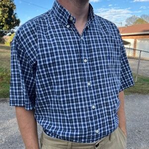 Men's Ralph Lauren Blake Large Button Up Short Sleeve Blue and Black